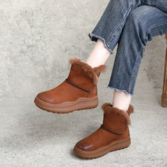 Winter Casual Woolen Leather Snow Boots