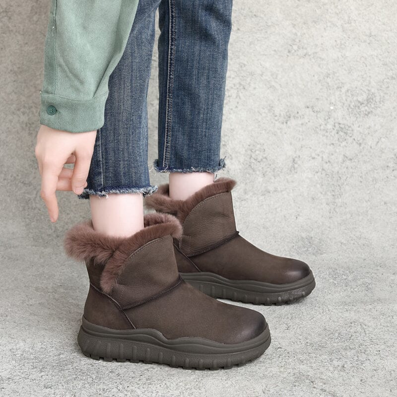 Winter Casual Woolen Leather Snow Boots