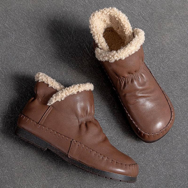 Winter Fur Flat Round Head Leahter Casual Shoes