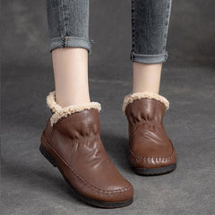 Winter Fur Flat Round Head Leahter Casual Shoes