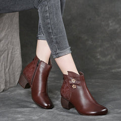 Winter Plush Retro Leather Floral Casual Boots