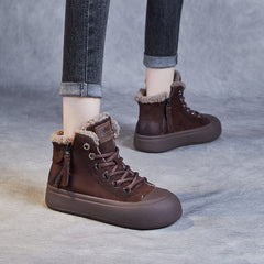 Winter Retro Casual Leather Furred Boots