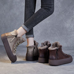 Winter Retro Casual Leather Furred Boots