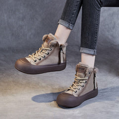 Winter Retro Casual Leather Furred Boots