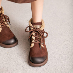 Winter Retro Leather Flat Casual Furred Boots