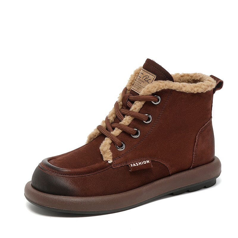 Winter Retro Leather Furred Flat Snow Boots