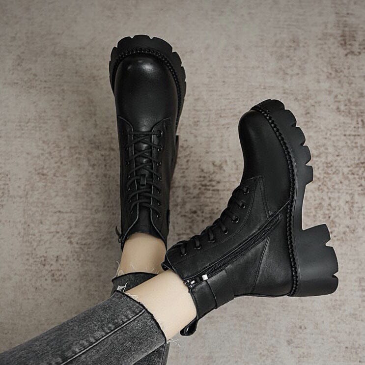 Winter Retro Leather Furred Platform Boots