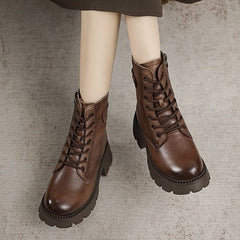 Winter Retro Leather Furred Platform Boots