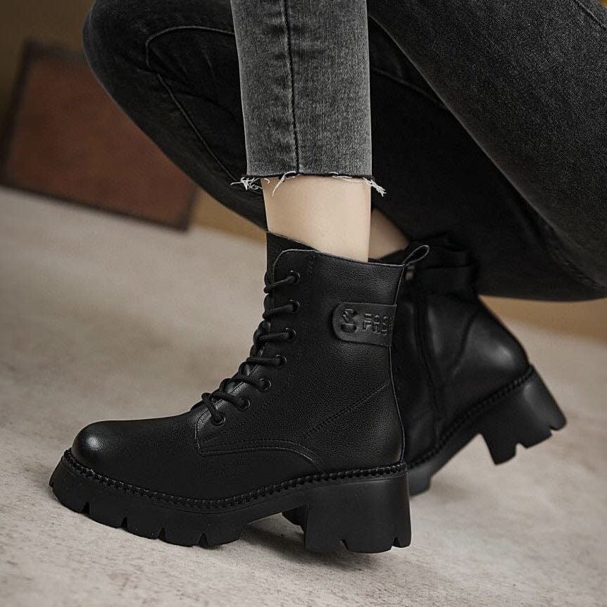 Winter Retro Leather Furred Platform Boots