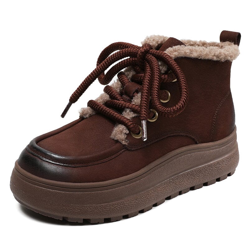 Winter Retro Leather Thick Soled Furred Boots