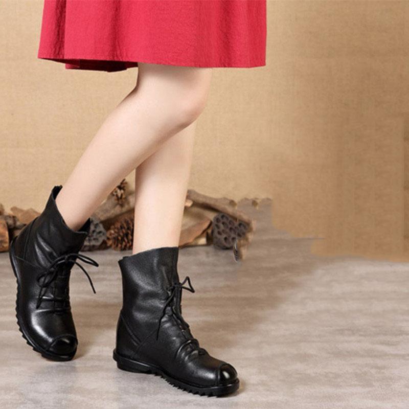 Winter Retro Leather Velvet Short Boots