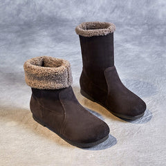 Winter Retro Leather Warm Furred Snow Boots