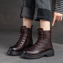 Winter Retro Leather Woolen Thick Soled Boots