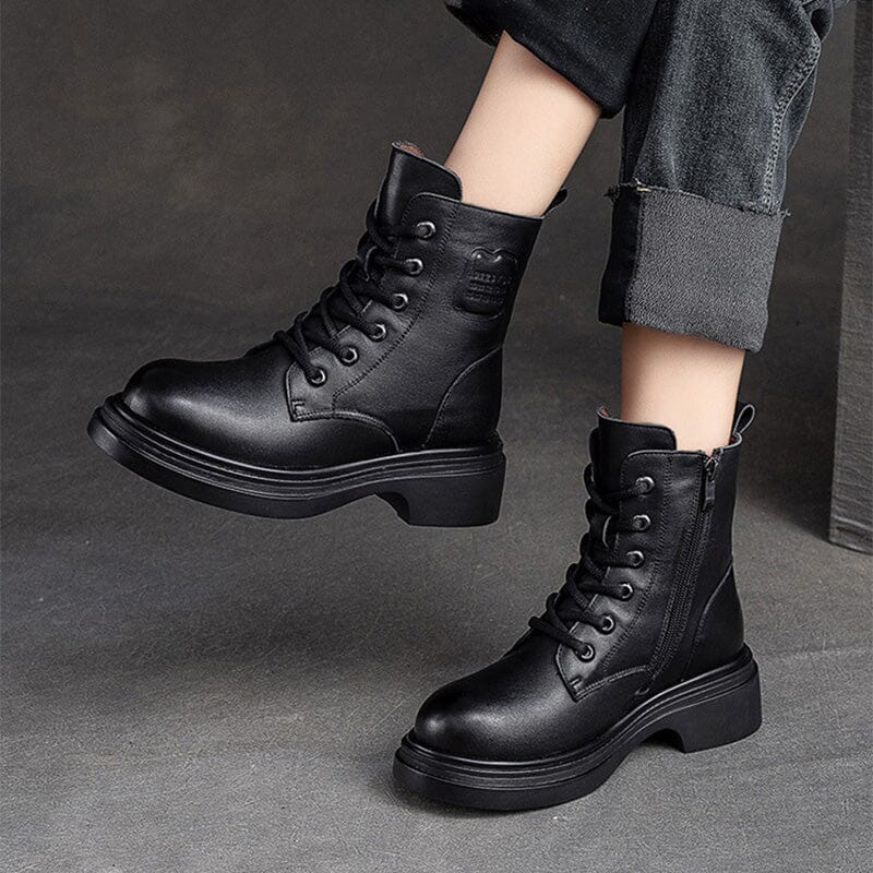 Winter Retro Leather Woolen Thick Soled Boots