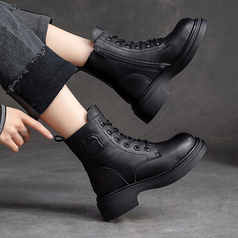 Winter Retro Leather Woolen Thick Soled Boots