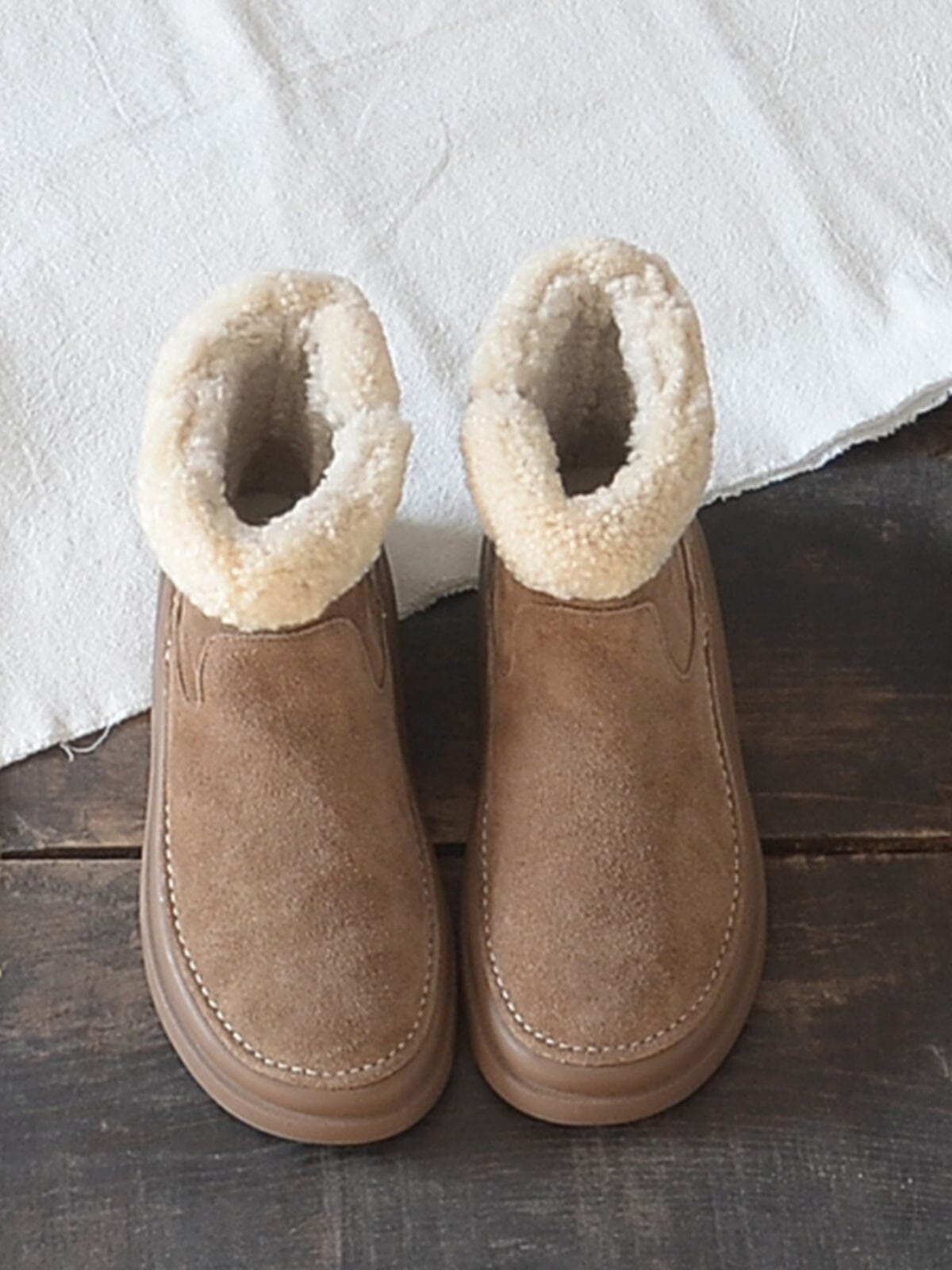 Winter Retro Minimalist Leather Furred Snow Boots