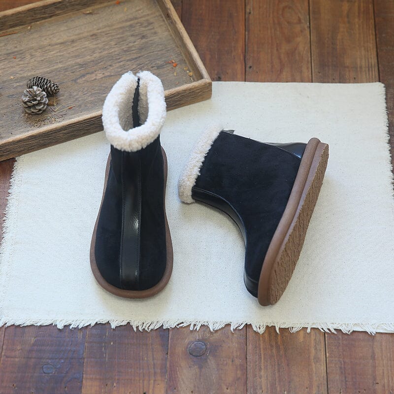 Winter Retro Patchwork Furred Flat Snow Boots