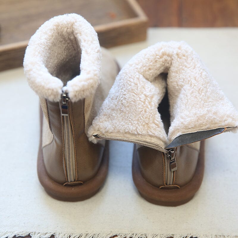 Winter Retro Patchwork Furred Flat Snow Boots