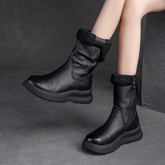 Winter Retro Patchwork Leather Casual Snow Boots