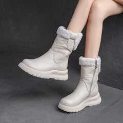 Winter Retro Patchwork Leather Casual Snow Boots