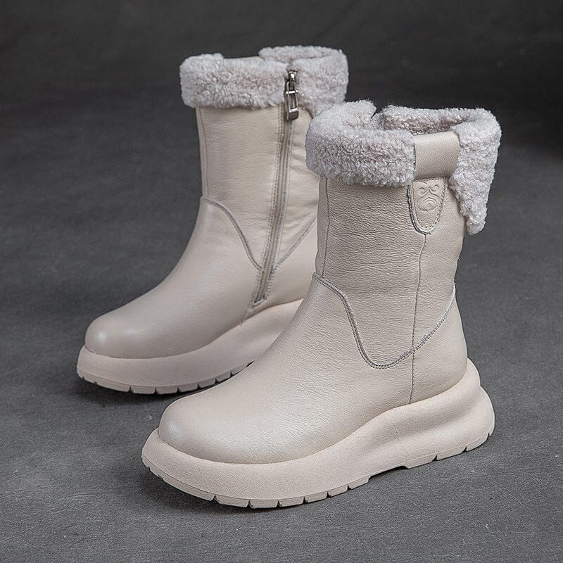 Winter Retro Patchwork Leather Casual Snow Boots