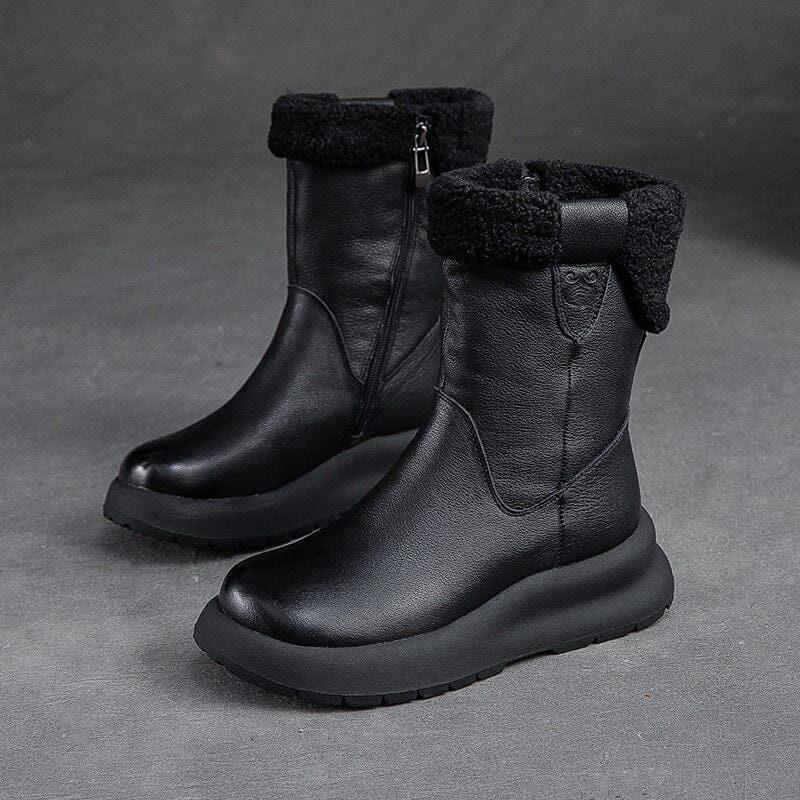 Winter Retro Patchwork Leather Casual Snow Boots