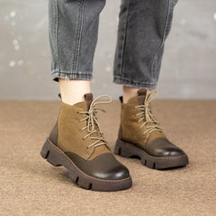 Winter Retro Patchwork Leather Thick Soled Boots