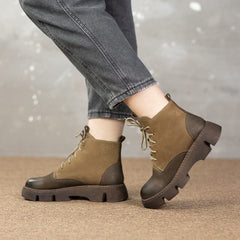 Winter Retro Patchwork Leather Thick Soled Boots