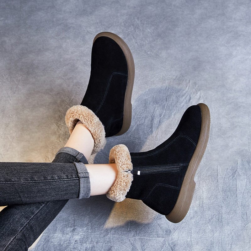 Winter Retro Suede Furred Flat Snow Boots