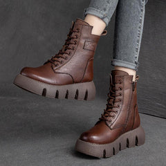 Winter Retro Thick Wool Casual Leather Handmade Boots