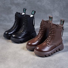 Winter Retro Woolen Leather Platform Boots