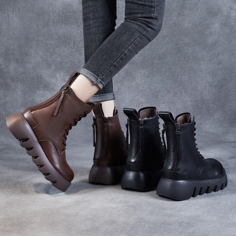 Winter Retro Woolen Leather Platform Boots