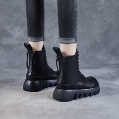 Winter Retro Woolen Leather Platform Boots