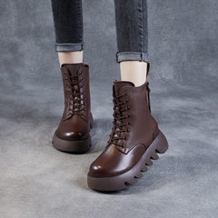 Winter Retro Woolen Leather Platform Boots