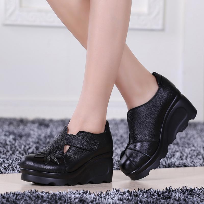 Winter Spring And Autumn Retro Ethnic Leather Platform Shoes