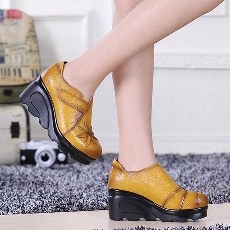 Winter Spring And Autumn Retro Ethnic Leather Platform Shoes