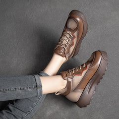 Winter Spring Color Matching Retro Leather Casual Shoes