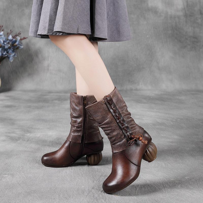 Winter Spring Retro Leather Faux Fur Boots