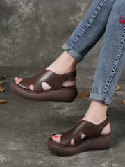 Woman Spring & Summer Retro Casual Leather Wedge Shoes