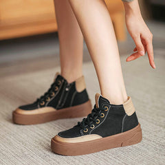 Women Autumm Patchwork Leather Flat Ankle Boots