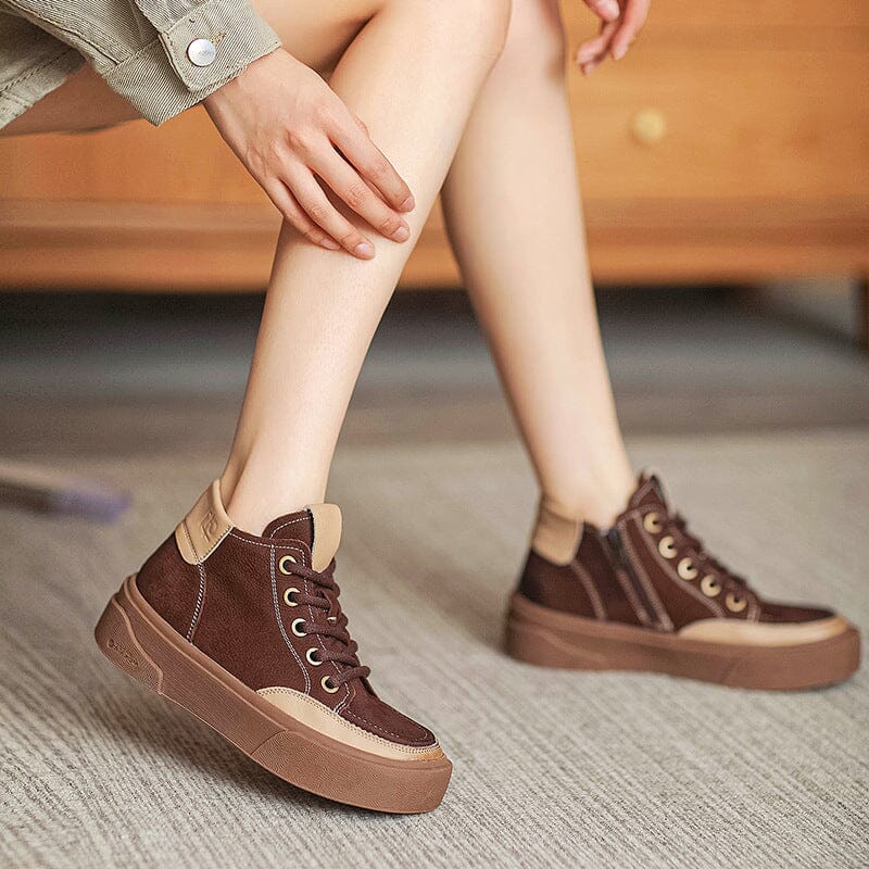 Women Autumm Patchwork Leather Flat Ankle Boots