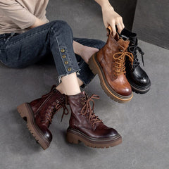 Women Autumn Classic Leather Platform Boots