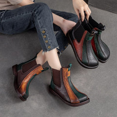 Women Autumn Color Matching Leather Flat Ankle Boots