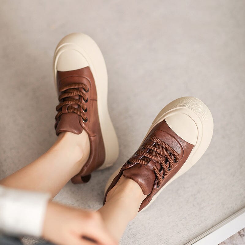 Women Autumn Fashion Leather Flat Casual Shoes