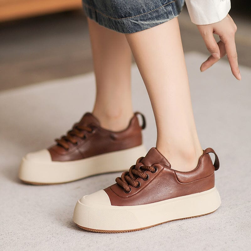 Women Autumn Fashion Leather Flat Casual Shoes