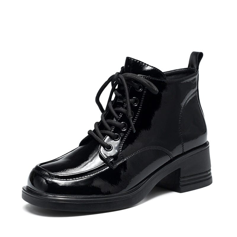 Women Autumn Glossy Leather Wedge Casual Boots