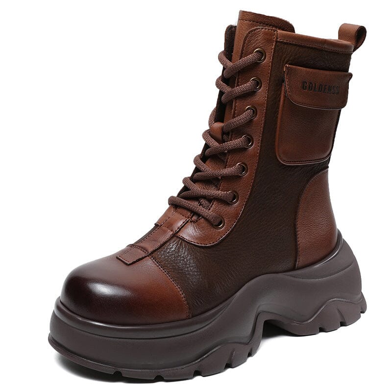 Women Autumn Leather Platform Combat Boots