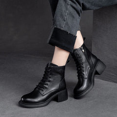 Women Autumn Leather Retro Chunky Heel Boots