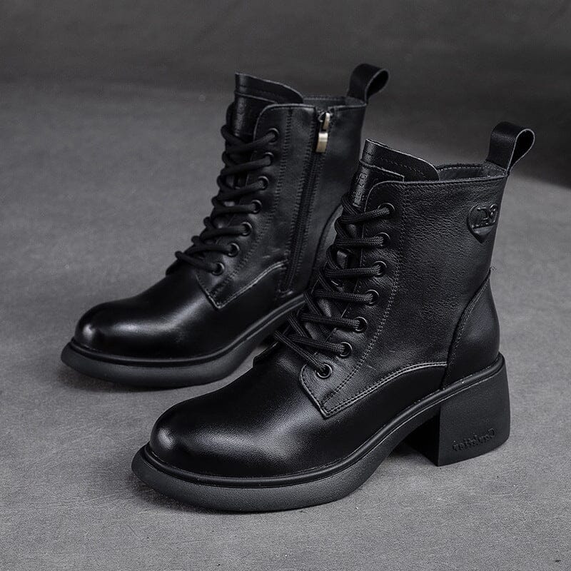 Women Autumn Leather Retro Chunky Heel Boots