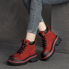 Women Autumn Leather Retro Fashion Thick Soled Boots